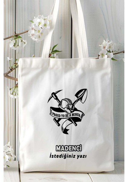 Madenci Baskılı Bez Omuz Çantası Kişiye Özel Model 6