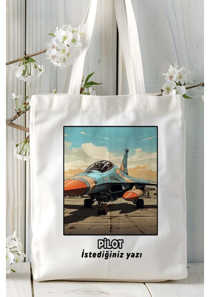 Pilot Baskılı Bez Omuz Çantası Kişiye Özel Model 11