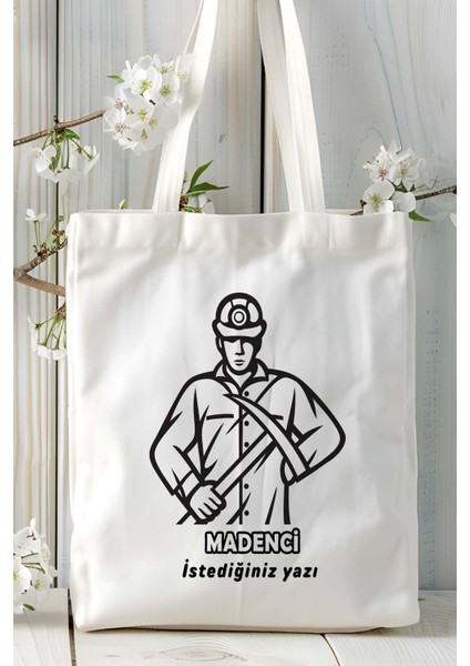Madenci Baskılı Bez Omuz Çantası Kişiye Özel Model 4