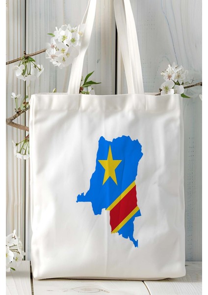 Kongo Congo Bayrak Baskılı Bez Çanta Omuz Çantası Model
