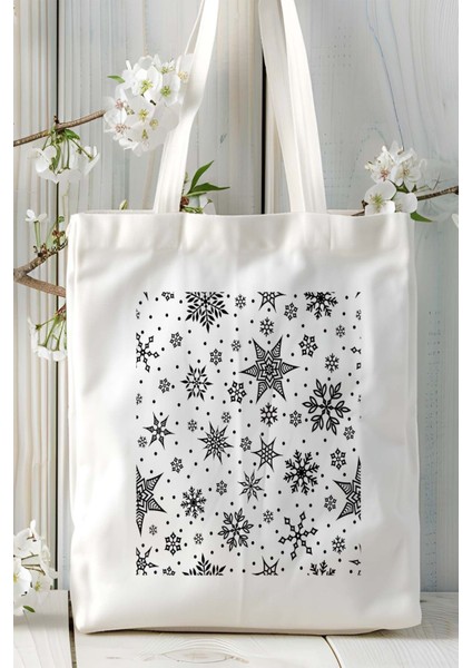 Yılbaşı Kar Kristal Baskılı Bez Omuz Çantası Kişiye Özel Model 40