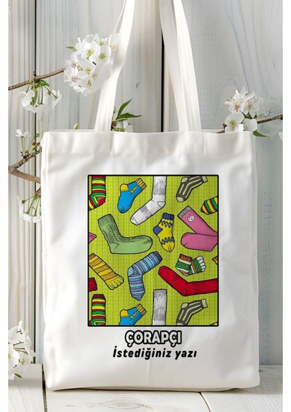 Çorapçı Baskılı Bez Omuz Çantası Kişiye Özel Model 5