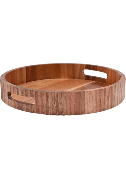 Kahverengi Akasya Yuvarlak Tepsi 30 Cm, Dayanıklı ve Şık Tasarım.