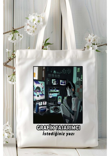 Grafik Tasarımcı Baskılı Bez Omuz Çantası Kişiye Özel Model 13