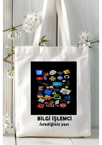 Bilgi Işlemci Baskılı Bez Omuz Çantası Kişiye Özel Model 1