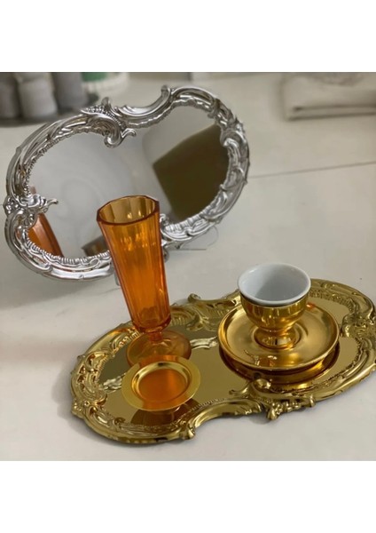 2’li Paslanmaz Çelik Dantel Desenli Sunum Tepsisi, Renkli, Zarif ve Şık Takım