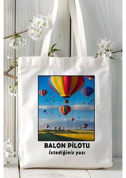 Balon Pilotu Baskılı Bez Omuz Çantası Kişiye Özel Model 3