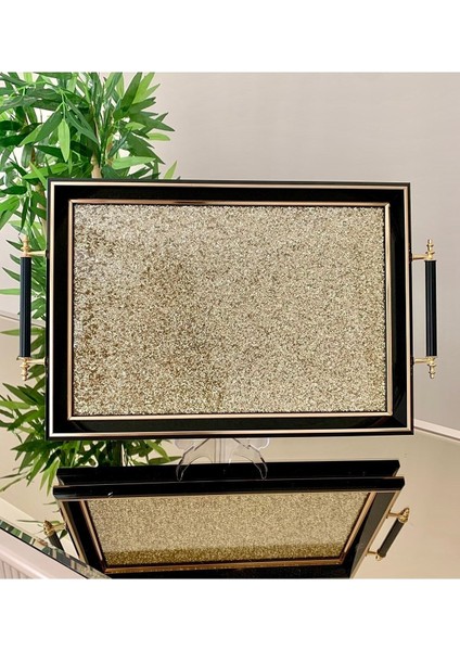 Altın Simli Şık Tepsi, Çay ve Sunumlar Için Zarif ve Kullanışlı Tasarım