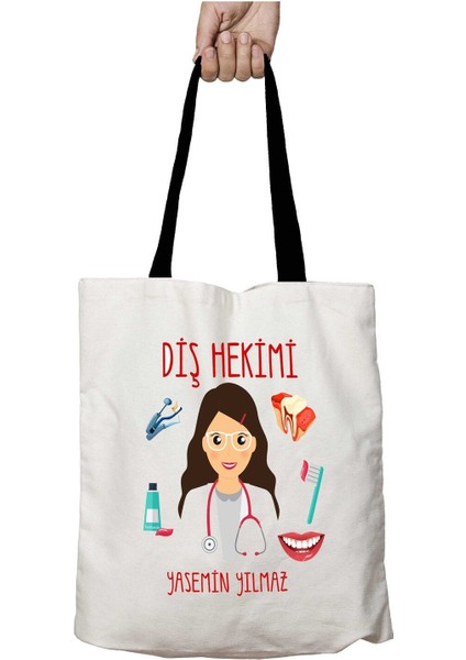 Siyah Kulplu Kişiye Özel Diş Hekimi Yıkanabilir Okul Omuz Çanta