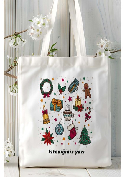 Yılbaşı Desen Baskılı Bez Omuz Çantası Kişiye Özel Model 24 fiyatları