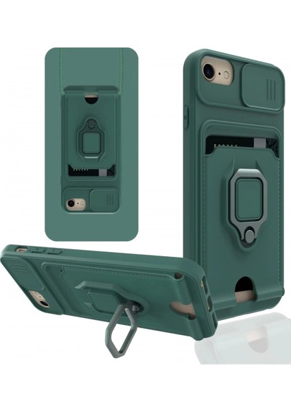 iPhone 7 Kılıf Zuma Kartvizitli Yüzüklü Silikon - Yeşil