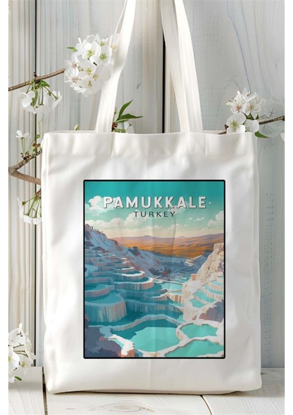 Pamukkale Baskılı Bez Çanta Omuz Çantası Kişiye Özel Desen 2