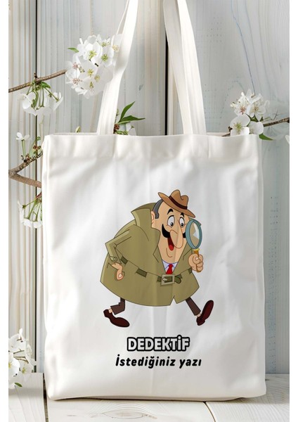 Dedektif Baskılı Bez Omuz Çantası Kişiye Özel Model 7