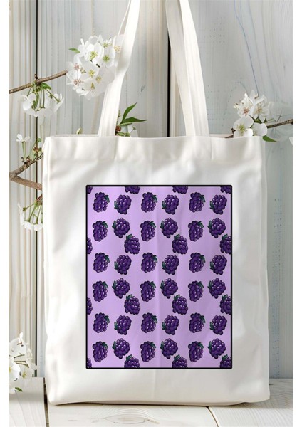 Böğürtlen Baskılı Bez Çanta Omuz Çantası Kişiye Özel Desen 4