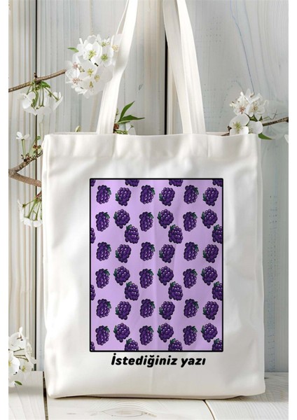 Böğürtlen Baskılı Bez Çanta Omuz Çantası Kişiye Özel Desen 4 fiyatları