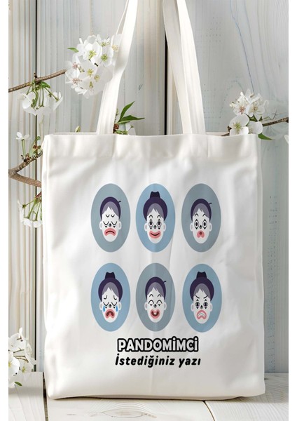 Pandomimci Baskılı Bez Omuz Çantası Kişiye Özel Model 4
