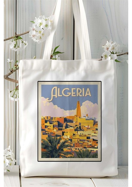 Algeria Baskılı Bez Çanta Omuz Çantası Kişiye Özel Desen