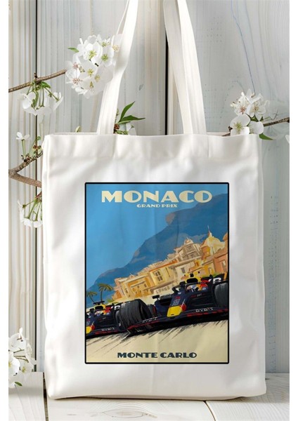 Monaco Baskılı Bez Çanta Omuz Çantası Kişiye Özel Desen 2