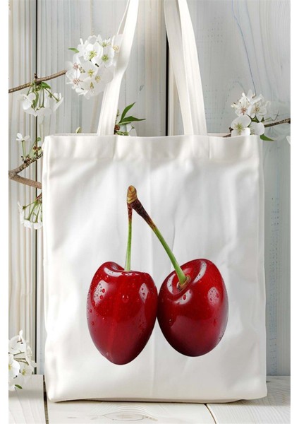 Vişne Baskılı Bez Çanta Kişiye Özel Model 2