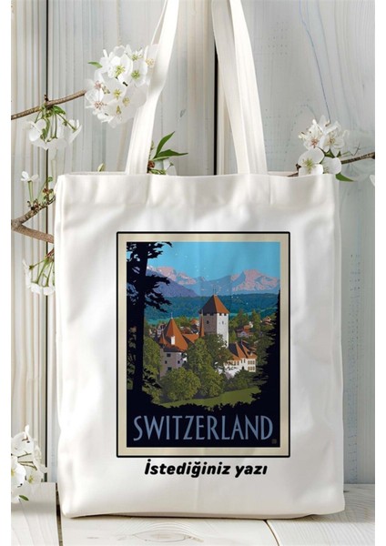 Switzerland Isviçre Baskılı Bez Çanta Omuz Çantası Kişiye Özel Desen fiyatları