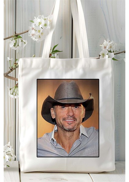 Tim Mc Graw Baskılı Bez Çanta Omuz Çantası Kişiye Özel Desen 2