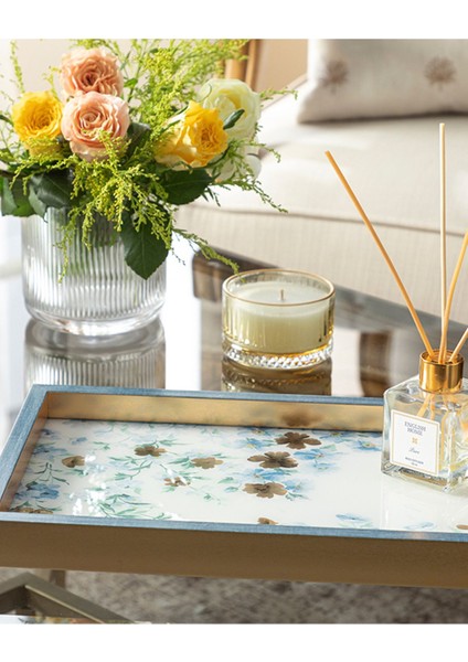 Şeffaf Cam Dekoratif Tepsi, Mavi Renkli, Zarif ve Şık Tasarım