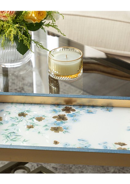 Şeffaf Cam Dekoratif Tepsi, Mavi Renkli, Zarif ve Şık Tasarım fiyatları