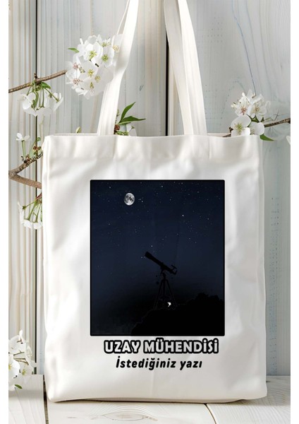 Uzay Mühendisi Baskılı Bez Omuz Çantası Kişiye Özel Model 11