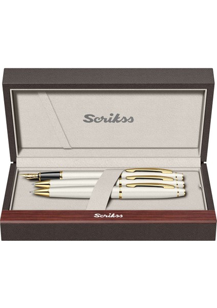 & WizDesign 35 Dolmakalem + Tükenmezkalem + Versatil Üçlü Set Beyaz Altın (Ömür Boyu Garantili - Lüks Kutulu - İsme Özel Tasarım)