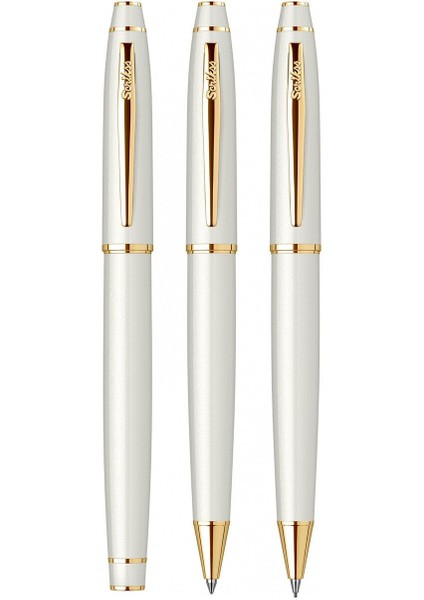 & WizDesign 35 Dolmakalem + Tükenmezkalem + Versatil Üçlü Set Beyaz Altın (Ömür Boyu Garantili - Lüks Kutulu - İsme Özel Tasarım)