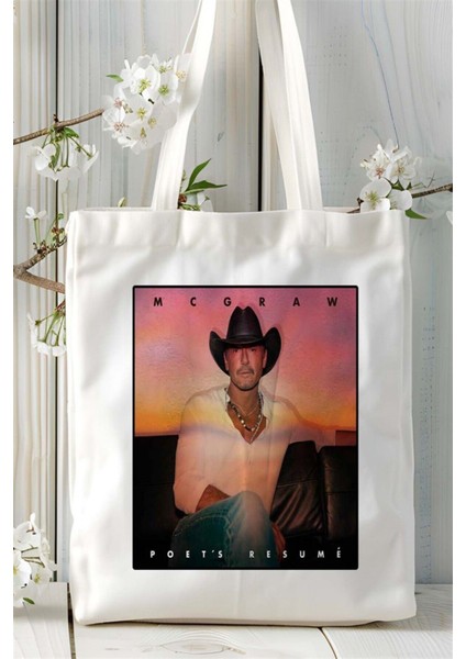 Tim Mc Graw Baskılı Bez Çanta Omuz Çantası Kişiye Özel Desen 3