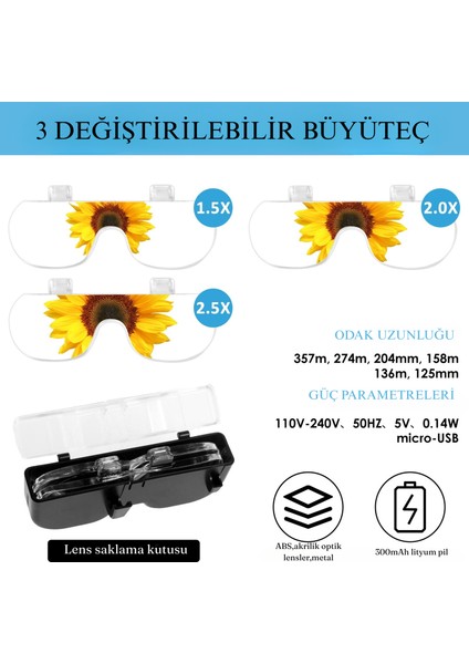 Şarjlı Işıklı Gözlük Büyüteç 3 Lensli Okuma Kuyumcu Gözlüğü Saatçi Onarımı Dokuma Sanatı fiyatları