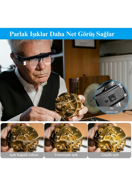 Şarjlı Işıklı Gözlük Büyüteç 3 Lensli Okuma Kuyumcu Gözlüğü Saatçi Onarımı Dokuma Sanatı fırsatları