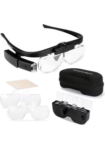 Şarjlı Işıklı Gözlük Büyüteç 3 Lensli Okuma Kuyumcu Gözlüğü Saatçi Onarımı Dokuma Sanatı