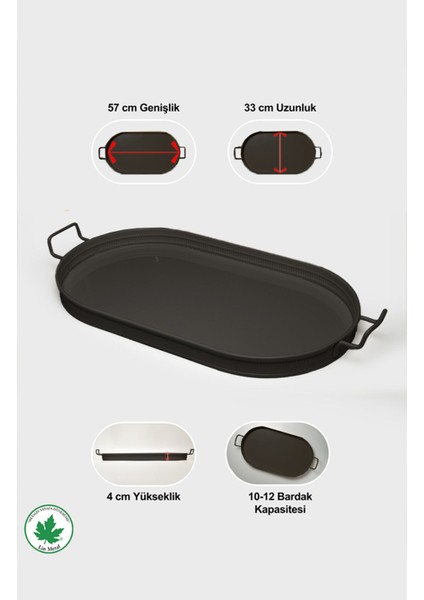 Elips Metal Tepsi 57 Cm, Kendinden Desenli, Sunum ve Kahve Tepsisi, Tel Kulplu indirimleri