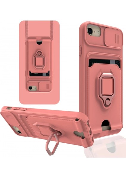 iPhone 7 Kılıf Zuma Kartvizitli Yüzüklü Silikon - Pembe