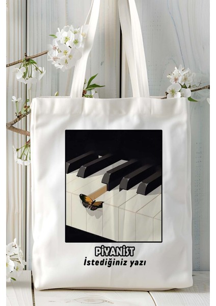 Piyanist Baskılı Bez Omuz Çantası Kişiye Özel Model 8