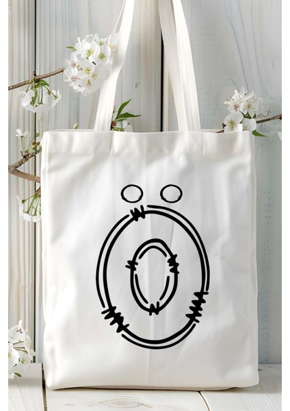 Ö Harfi Klasik Isimli Baskılı Bez Omuz Çantası Çift Taraflı Kişiye Özel Model 18