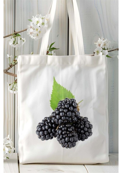 Böğürtlen Baskılı Bez Çanta Kişiye Özel Model 2