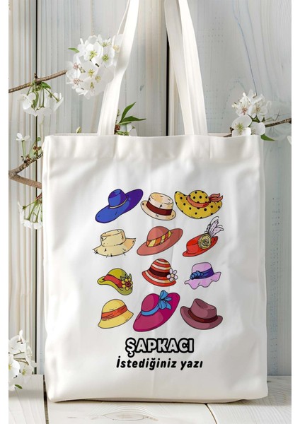 Şapkacı Baskılı Bez Omuz Çantası Kişiye Özel Model 1