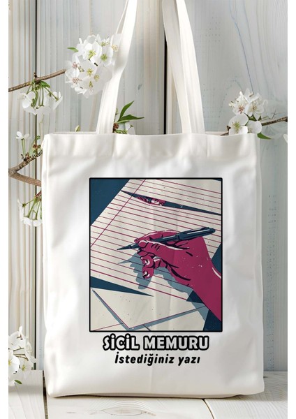 Sicil Memuru Baskılı Bez Omuz Çantası Kişiye Özel Model 5