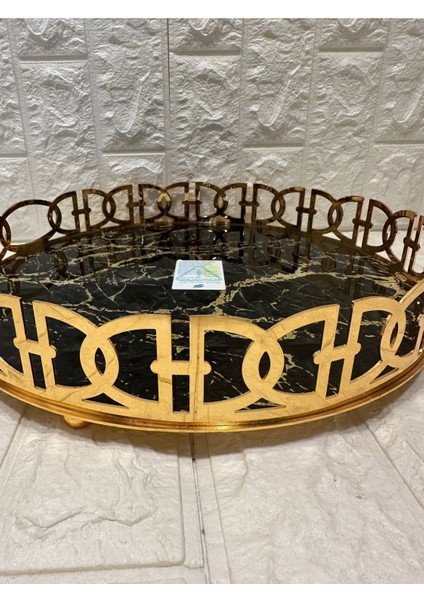 Yuvarlak Büyük Mermer Tepsi, 35 Cm, Şık ve Dayanıklı Ev Kullanımı Için Ideal