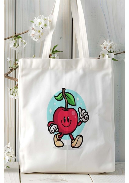 Vişne Baskılı Bez Çanta Kişiye Özel Model 1