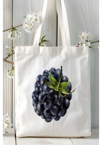 Böğürtlen Baskılı Bez Çanta Kişiye Özel Model 3