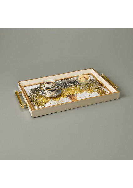 Renkli Ağacı Desenli Büyük Tepsi, 49 Cm, Şık ve Işlevsel Mutfak Gereci