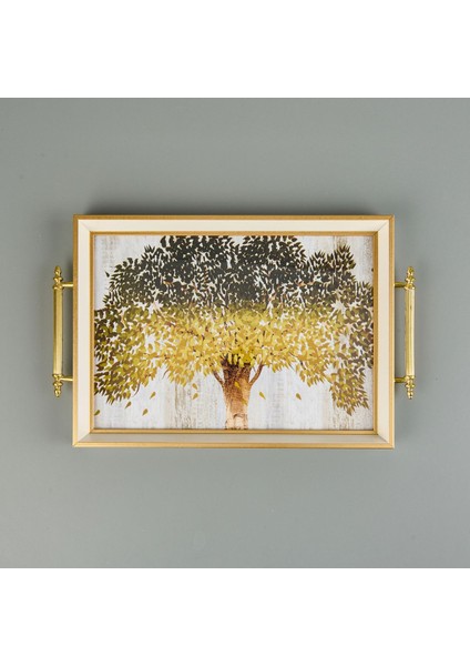 Renkli Ağacı Desenli Büyük Tepsi, 49 Cm, Şık ve Işlevsel Mutfak Gereci fiyatları