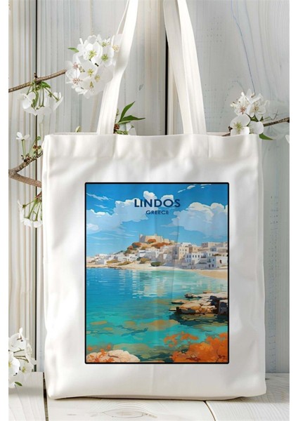 Lindos Baskılı Bez Çanta Omuz Çantası Kişiye Özel Desen
