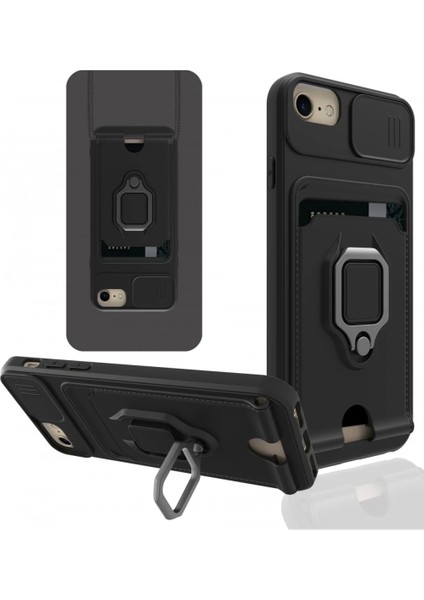 iPhone 7 Kılıf Zuma Kartvizitli Yüzüklü Silikon - Siyah