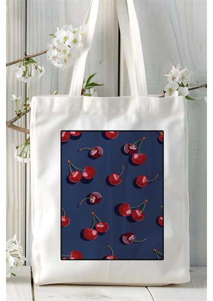 Vişne Baskılı Bez Çanta Omuz Çantası Kişiye Özel Desen 6