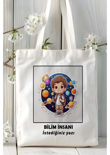 Bilim Insanı Baskılı Bez Omuz Çantası Kişiye Özel Model 3